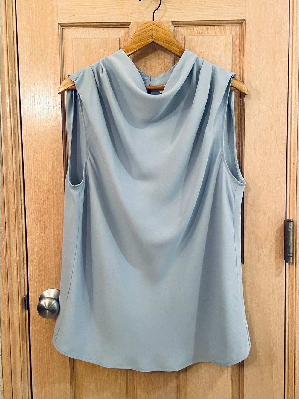 Babaton Aritizia Light Blue Draped Cowl Neck Sleeveless Blouse - Picture 2 of 7